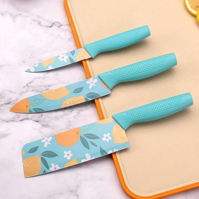 3-Piece Kitchen Knife Set with Colorful Citrus Print – Non-Stick