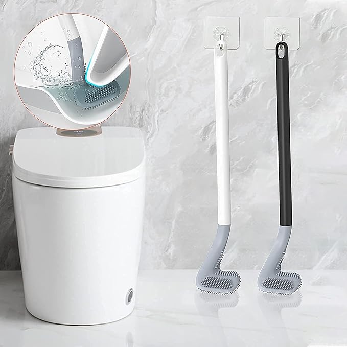 Golf Shape Silicone Toilet Brush with Self-Adhesive Wall Hook Holder