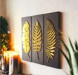 GOLDEN LEAF WITH WOODEN BACKGROUND|WALL ART|WALL DECOR|HOME DECOR|ALL ROOMS DECOR | BLACK