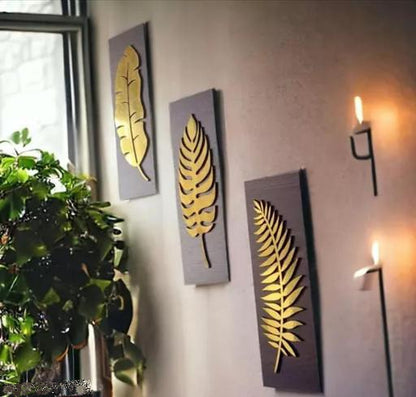 GOLDEN LEAF WITH WOODEN BACKGROUND|WALL ART|WALL DECOR|HOME DECOR|ALL ROOMS DECOR | BLACK